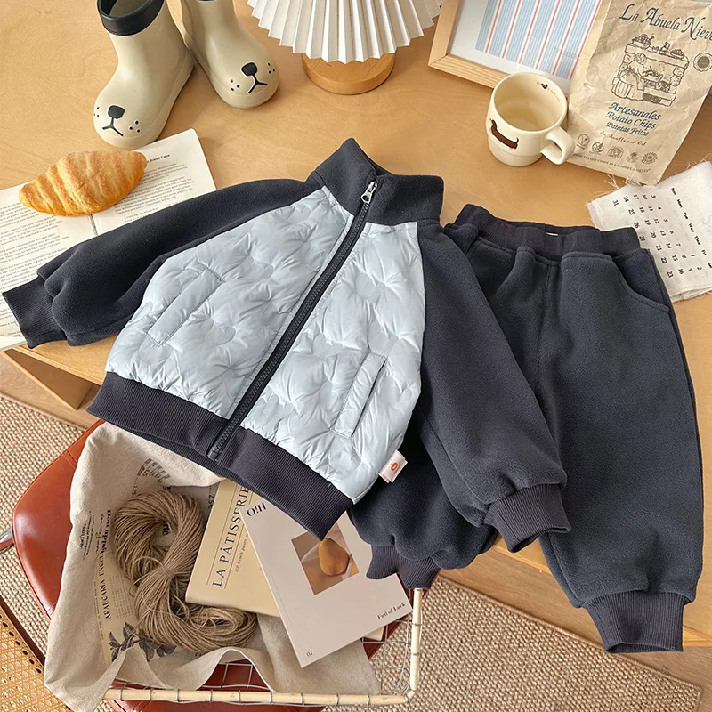 

Toddler Girl Two-piece Set Winter Stand Collar Thicken Warm Kids Baby Boys Sweatshirt Tops+elastic Waist Infant Girl Jogger Pant
