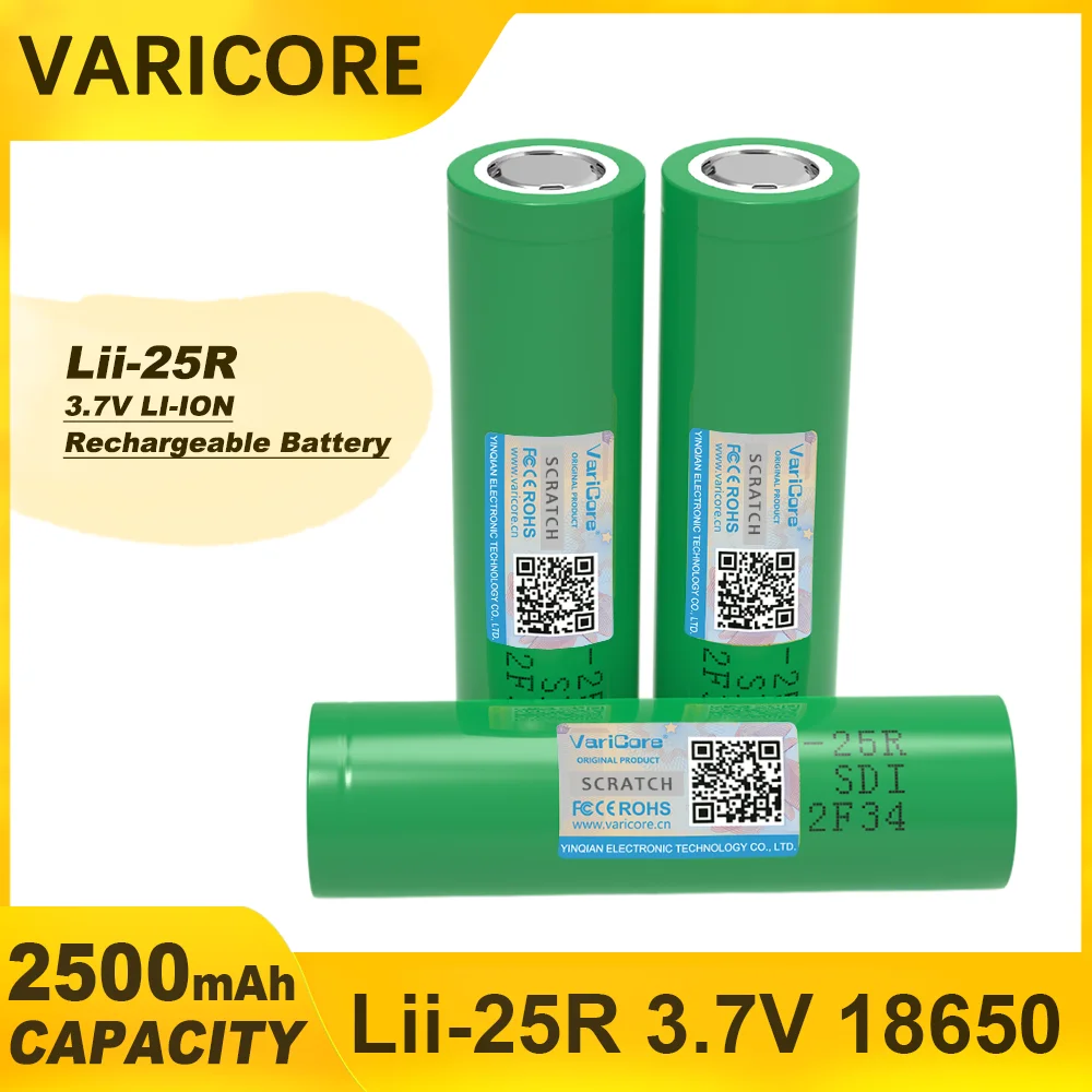 Литиевая аккумуляторная батарея Varicore 18650 2500 мАч 3,6 В INR1865025R 20 А, разрядные батареи для использования электроинструментов