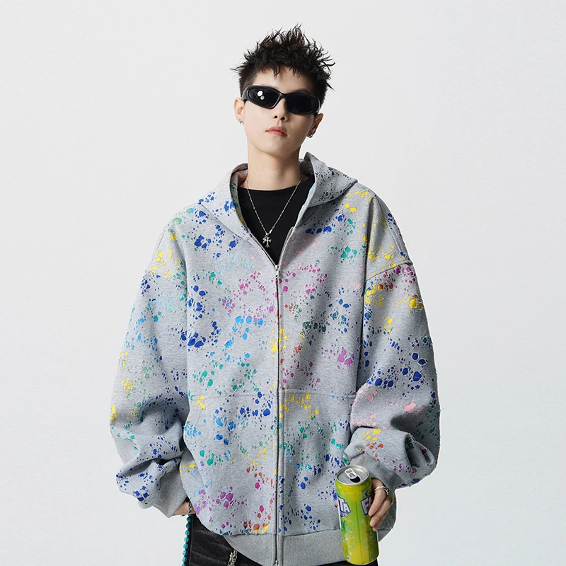 

Модная спортивная куртка для бега, мужская кардиган с цветными блоками граффити, толстовка с капюшоном, пальто для пары, мужской кардиган с капюшоном, толстовка