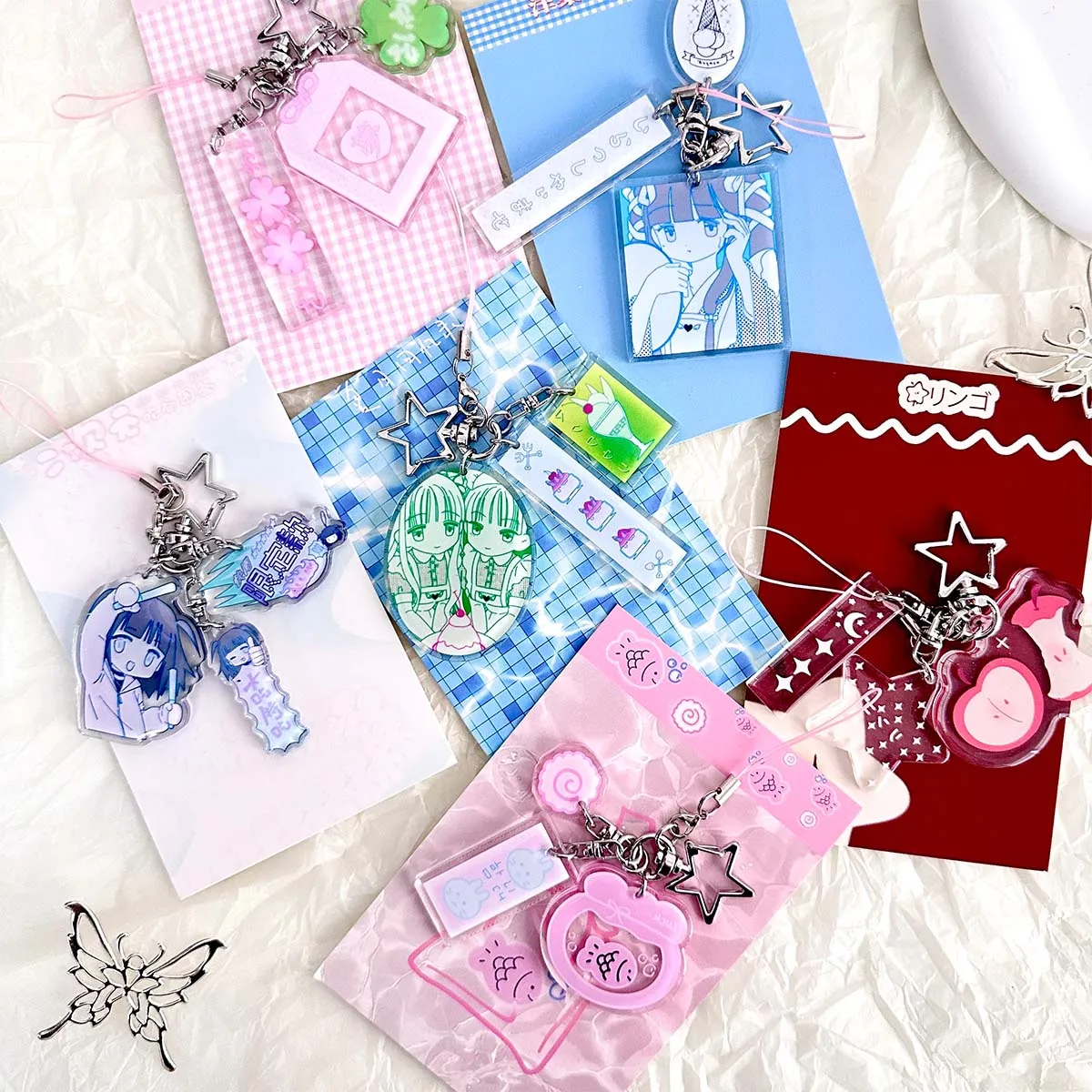 Resin Acrylic Phone Charm with Star Decal Book Charm Phone Lanyard Keyring Keychain Wing Heart Phone Strap