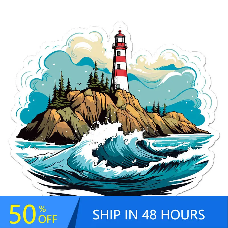 

Lighthouse Waves, Sticker, Indoor Cute Car Laptop Boat Window Waterproof Vinyl Decal Sticker Cool Vintage Aesthetic