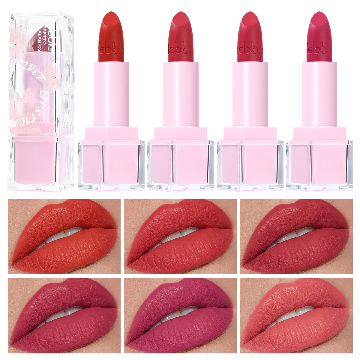 أحمر شفاه USHAS غير لامع، يدوم طويلاً ولا يبهت، ملمع شفاه أحمر مخملي، أحمر شفاه أحمر راقي