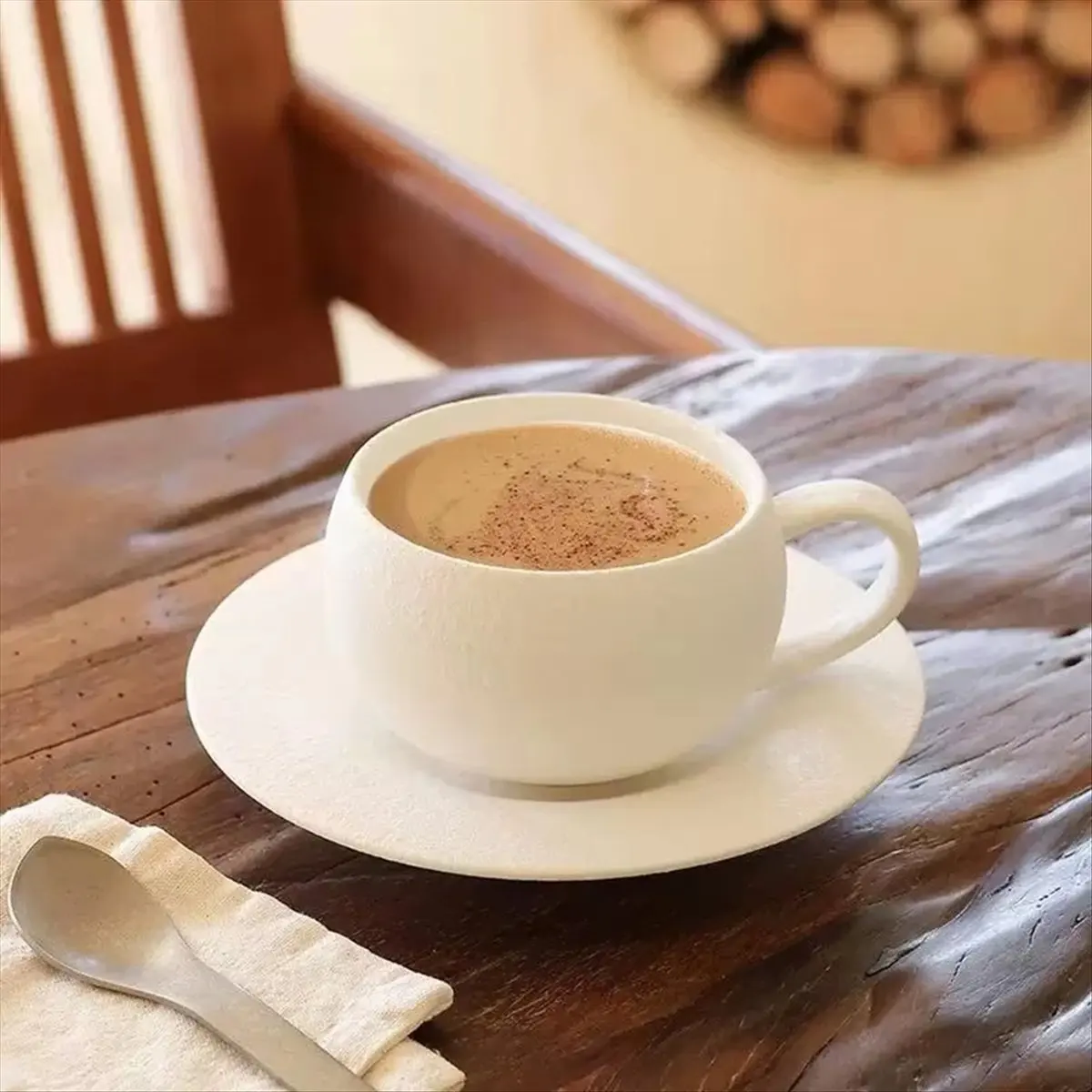 ABJS 280ml Ceramic Coffee Mug,Stone Fired Cup with Saucer,Ideal for Breakfast Milk & Coffee,Egg-Shaped Design A