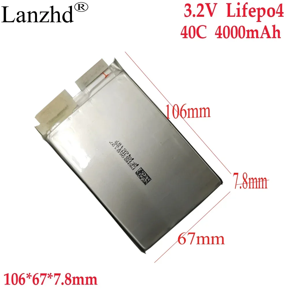 Batterie Lithium Fer Lifepo4, 3.2V, 4000mAh, Décharge à Haut Débit, 40C, pour Modèle d'Avion, Modèle de Voiture, Allumeur de Voiture