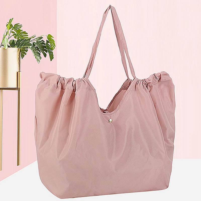 Women Eco-Friendly Folding Shopping Bag Reusable Portable Handbag Drawstring Shoulder Bag Grocery Tote Bag Fashion Shopper Bags