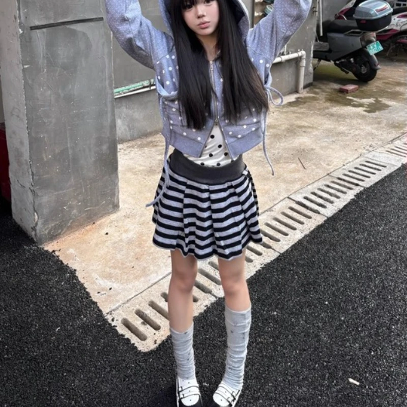 Original Design Retro Gray Star Print Stretch Knit Women's Socks Autumn New Sweet Cute Versatile Slimming Leg Warmers Ladies