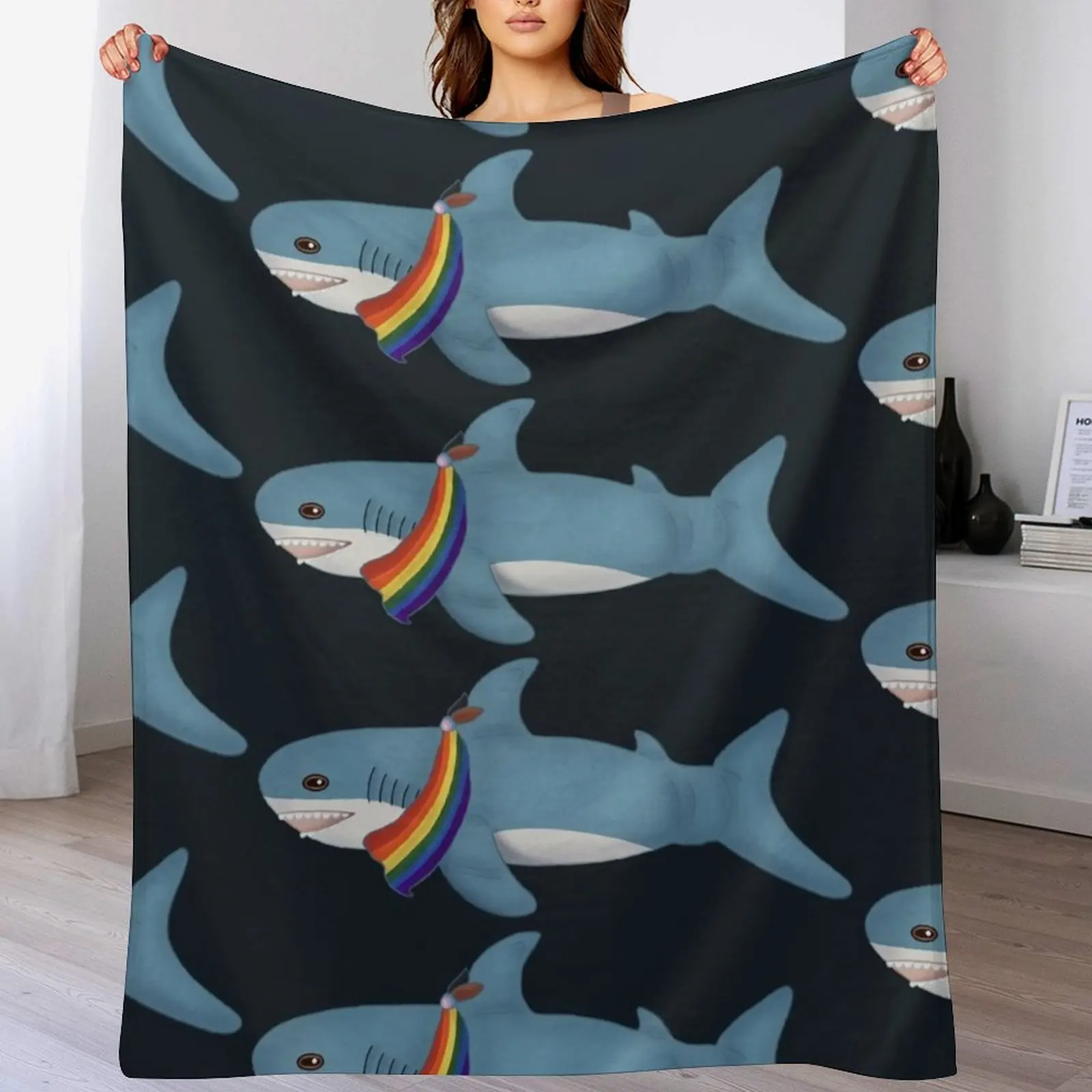 

Pride Blahaj Throw Blanket Soft Breathable Blanket for Night Sleeping
