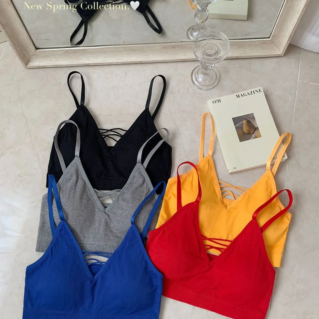 Summer New Pure Desirable Sexy Cross Hollow out Strap Vest Slimming Inner Wear Integrated with Chest Pad Versatile Short Style