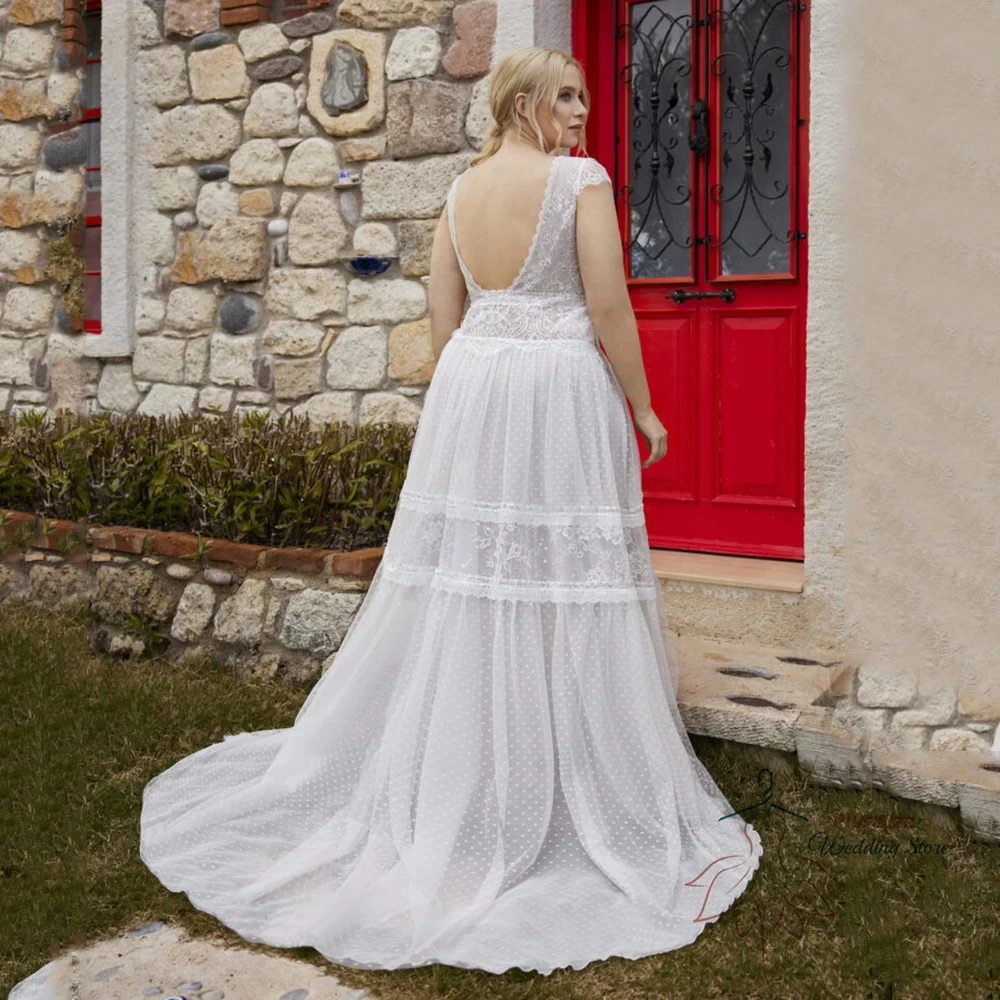 아이보리 V 넥 웨딩 드레스 민소매 라인 소프트 Tulle 신부 가운 레이스 절묘한 아이보리 절묘한 Vestidos De Novia