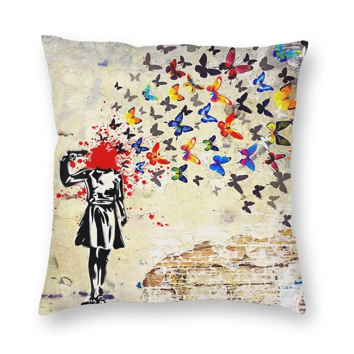 Banksy Street Graffiti Art Square Pillowcase Pillow Cover Cushion Zip Decorative Comfort Throw Pillow for Home Bedroom