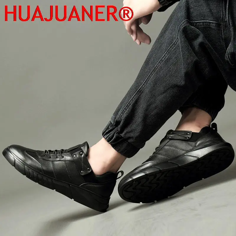 Zapatos informales de cuero genuino para hombre, botines planos suaves a la moda, zapatillas de deporte a la moda para Otoño y exteriores