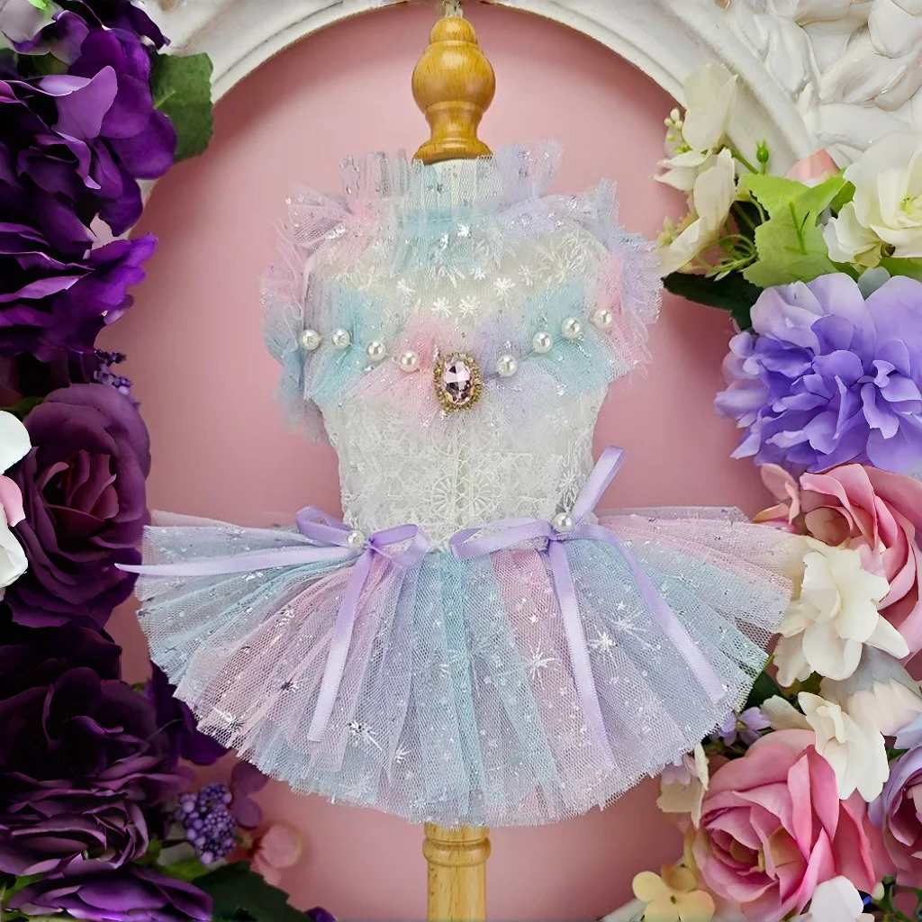 

Rainbow Colored Thin Gauze Skirt for Small Dogs Summer Breathable Clothes Teddy VIP Bixiong Princess Style Pet Skirt