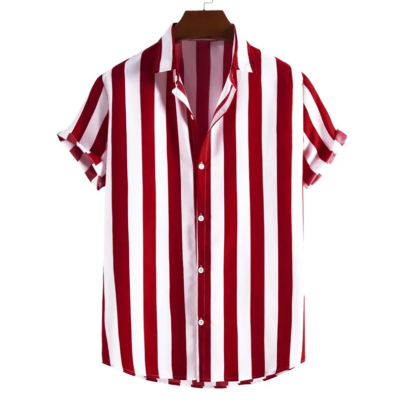 

Hong Kong Sle Striped Men's irt Loose Fit ort Sve Flip Collar Thin Polyester Youth Summer Casual Striped Pattern