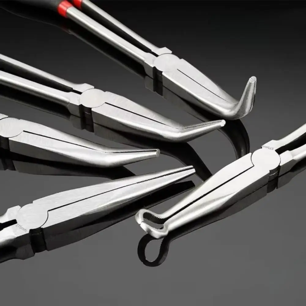 1Pcs 11 Inch Long Nose Pliers 280mm Long Handle Carbon Steel Circle Nose Pliers 0 25 45 90 Degree Tips Bent Handle