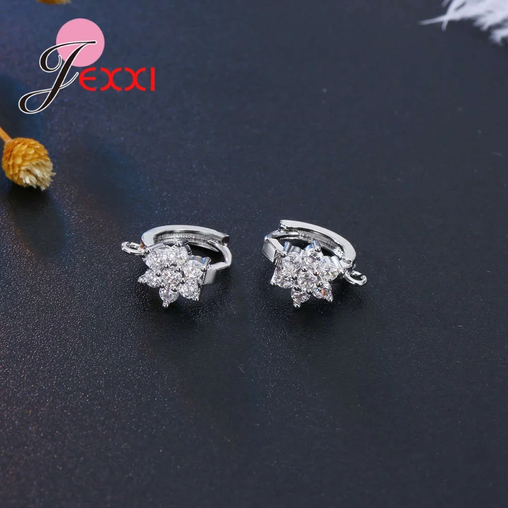 New Arrivals Elegance Women 925 Sterling Silver Flowers Crystals Filled Hoop Earrings DIY Handmade Girls Fine Accessories