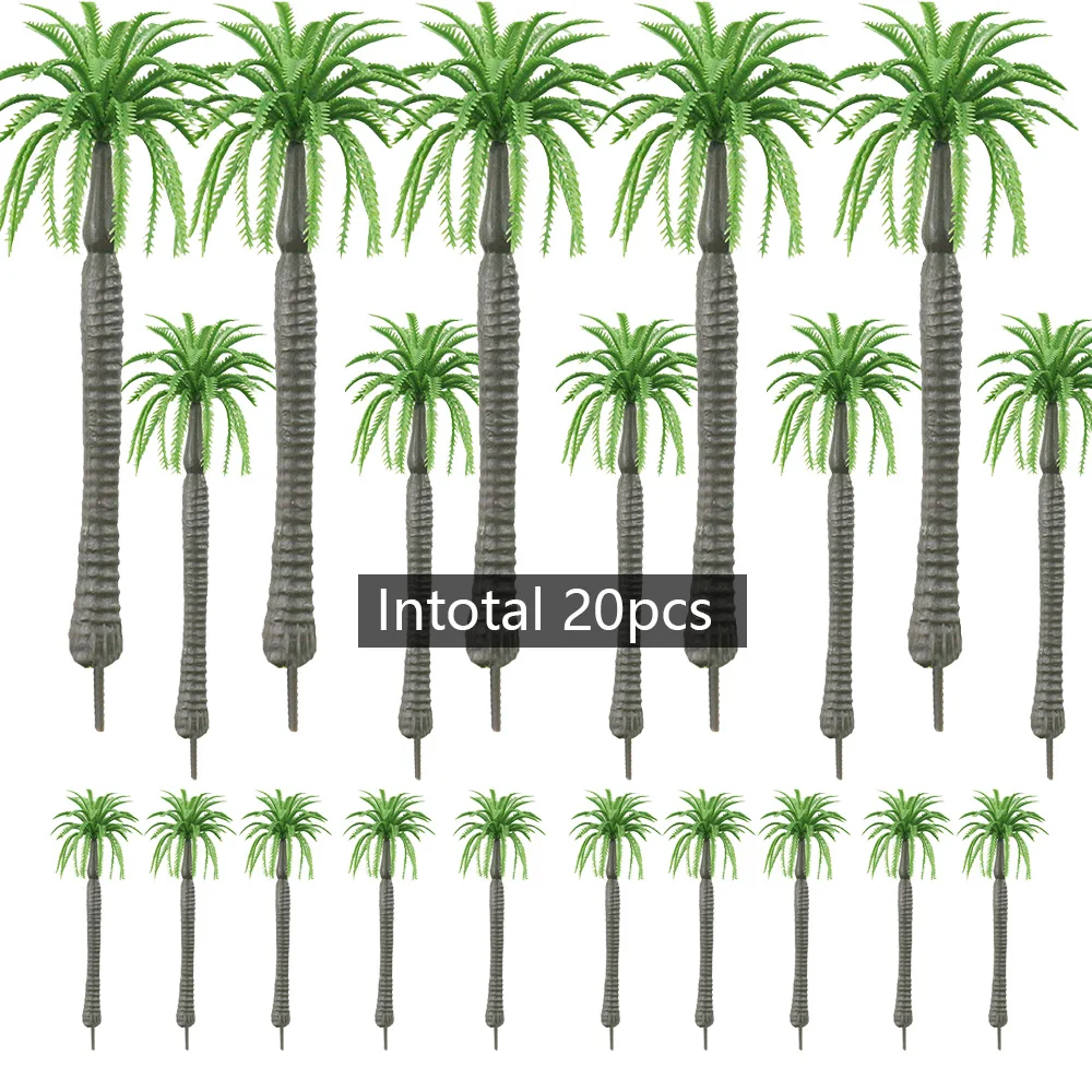 20Pcs Mixed Height 55-120MM Mini Coconut Palm Trees Model for HO N Scale Railway Layout Building Sand Table Diorama Accessories