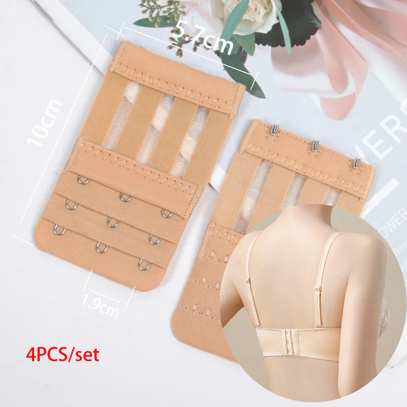 For Women's Elastic Bra Extension Strap Hooks 4pcs 3 Hooks Bra Extender Clip Expander Adjustable Buckle Underwear Accessories
