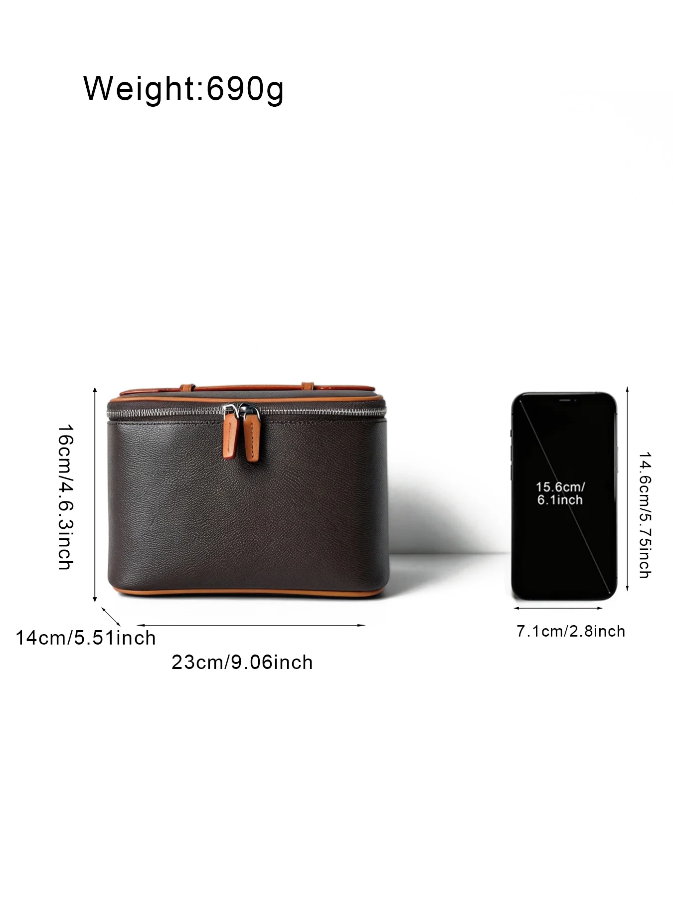 Neue Canvas-beschichtete Wasserdichte Kosmetiktasche mit Echtem Leder-Handschlaufe Unisex Hochwertige Aufbewahrungstasche – Detail 2