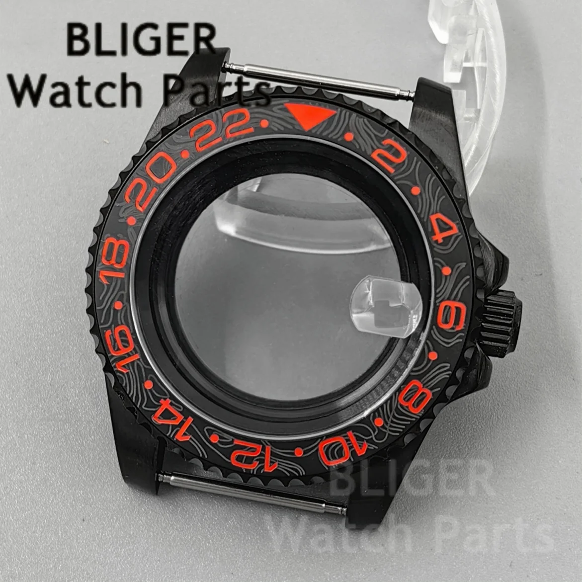 Black Stainless Steel 40mm Watch Case Red GMT Ceramic Bezel For NH34 NH35 NH36 NH70 ETA2824 Miyota8215 Men's Watch Accessories