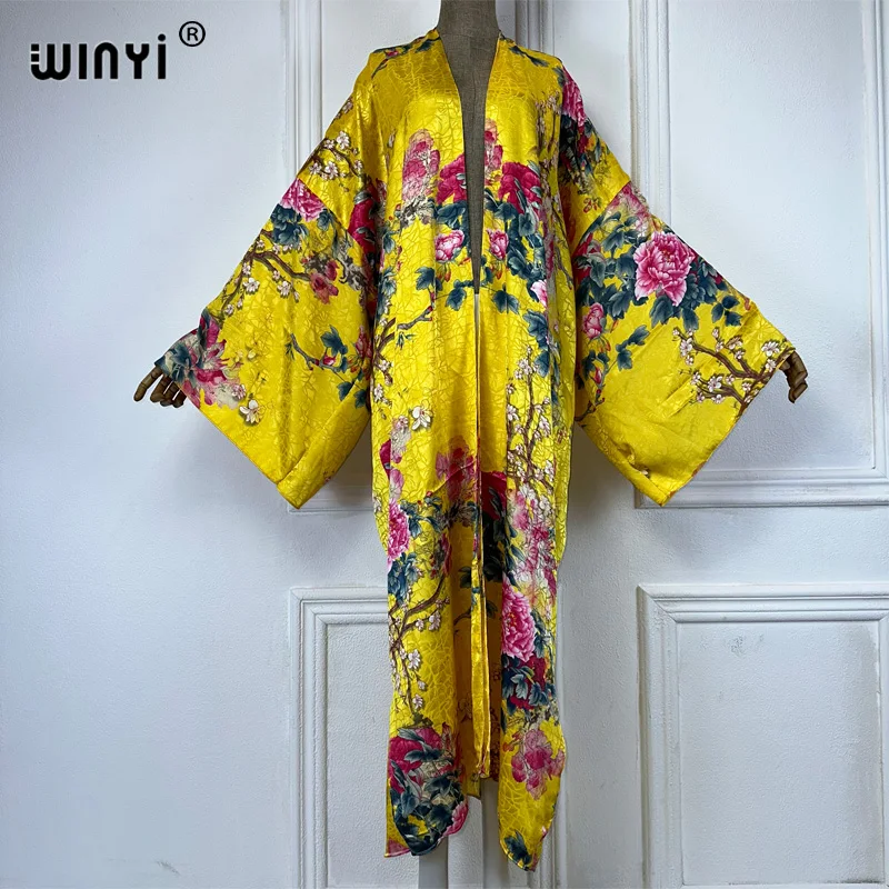 WINYI beach cover up print kimono loose Dress Beach Wear Boho Cardigan abaya dubai luxury women muslim dress africa down coat