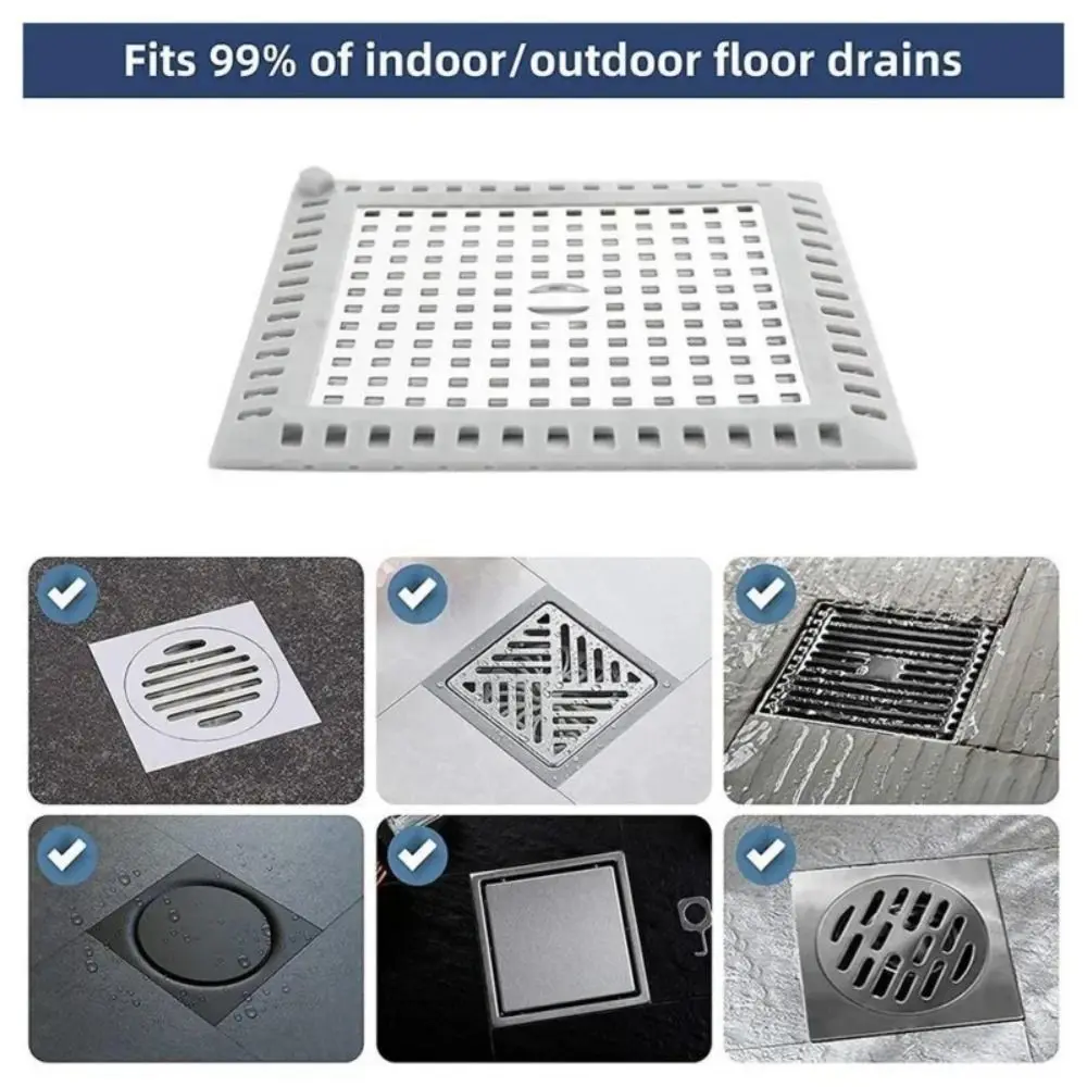 304 Stainless Steel Floor Drain Filter Anti-Clogging Silicone Edging Bathroom Hair Strainer Round/Square Removable