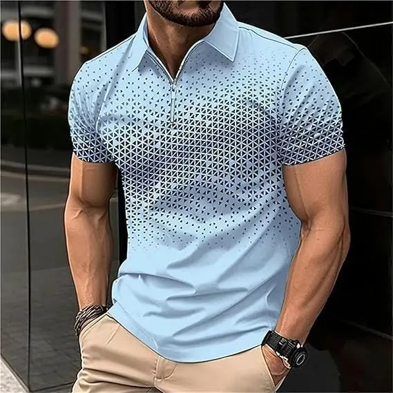 

Summer Men's Printed Polo Shirt, Business Casual Men's Lapel Cotton Shirt