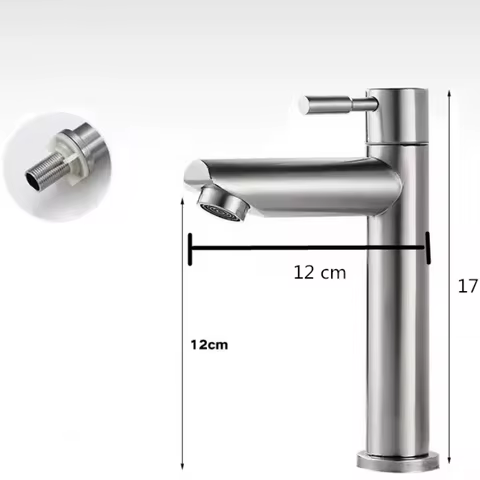 Basin Faucet 304 Stainless Steel Single Cold Water Tap Black Silver Color Deck Mounted Lengthening and Raising Basin Sink Tap