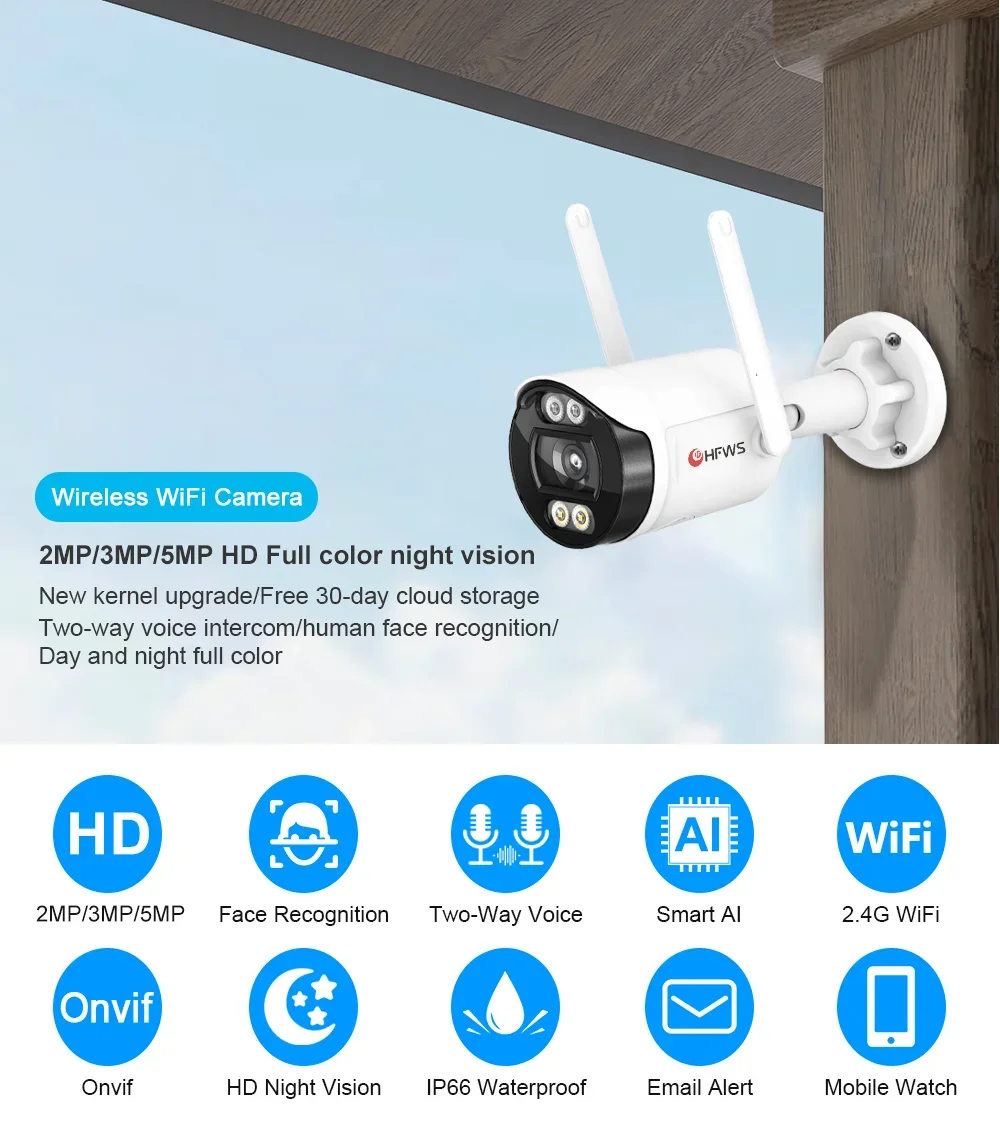 HFWVISION 5MP IP Camera Outdoor WiFi Bullet Security Camera Two way Audio Night Vision CCTV Surveillance Camera SD Card Record