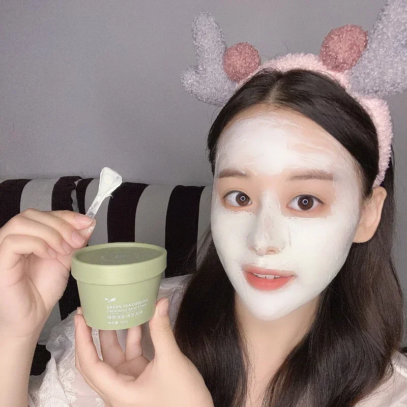 1PC Green Tea Clay Mask Deep Cleansing Mask Powder Shrink Pore Removal Blackhead Moisturizing Peel Mask Facial Skin Care