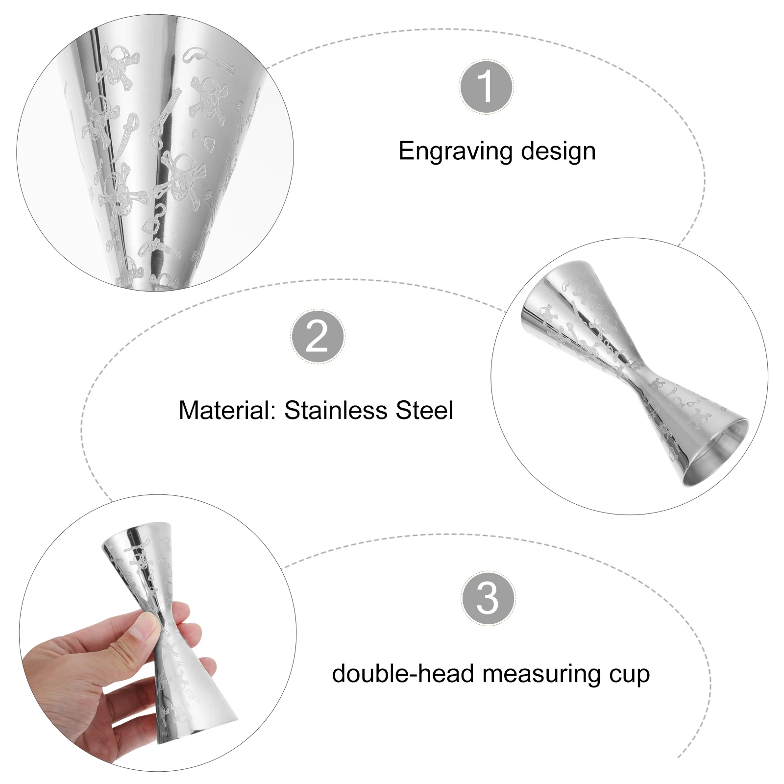 

Measuring Instrument Skull Double Jigger for Bartending Cocktail Ounce Cup Stainless Steel Mixing