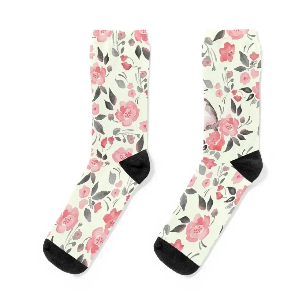 

Watercolor floral background with cute bird /2 Socks Running hockey retro luxury Socks Man Women's
