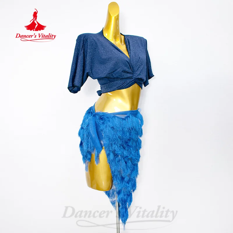 Новый костюм для танца живота, свободный и удобный топ + короткая юбка с кисточками, 2 предмета, женский комплект сексуальной тренировочной одежды для восточных танцев