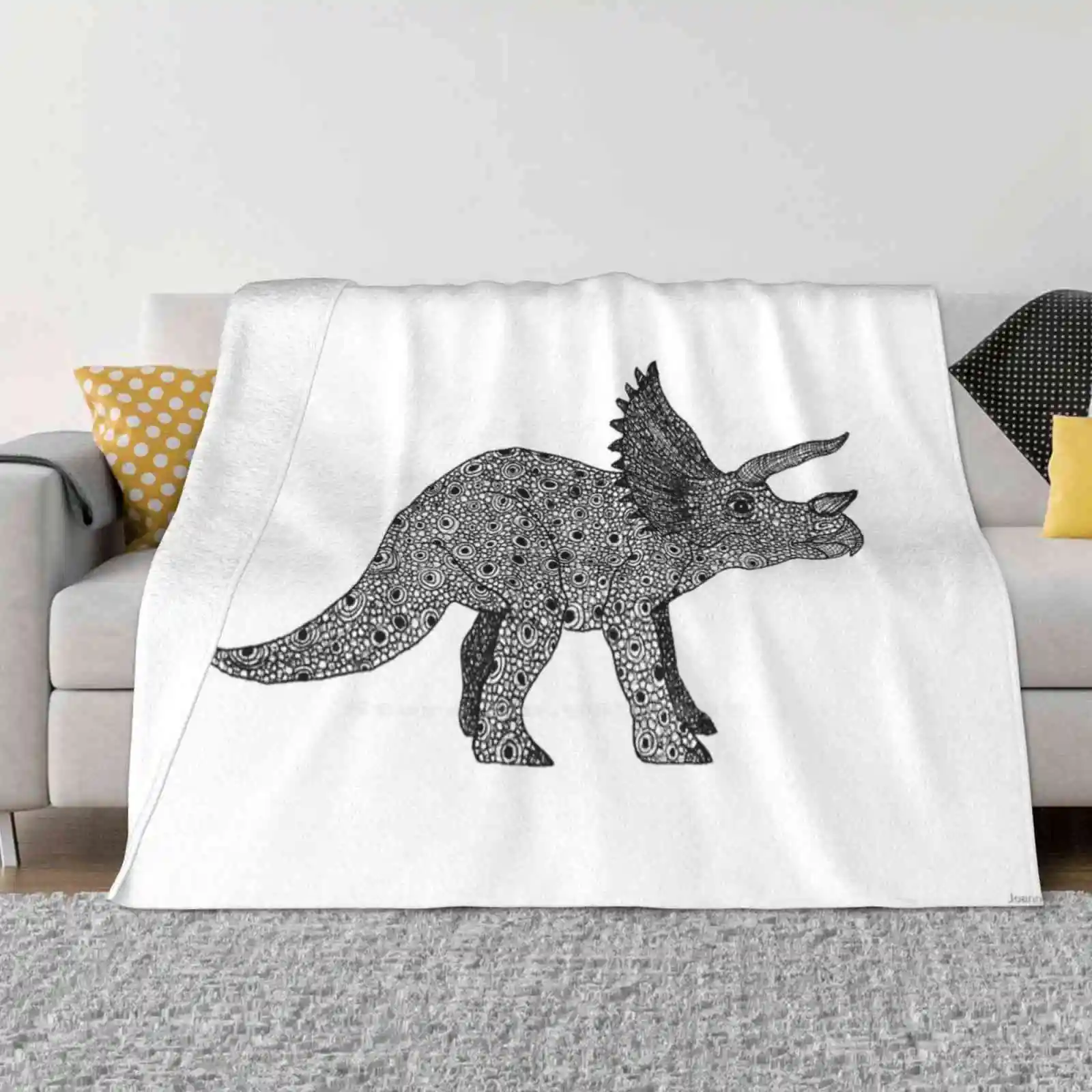 Triceratops Dinosaur Low Price New Print Novelty Fashion Soft Warm Blanket Triceratops World Circles Black And White Ink Ben