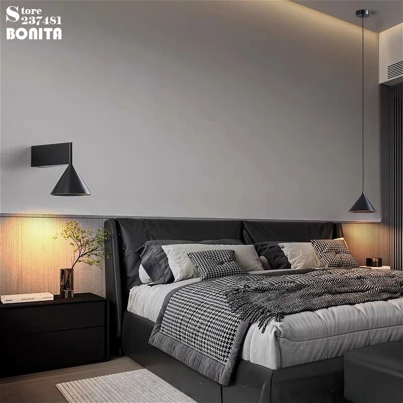 Modern Aluminum Wall Sconce with Cone Shade, Brushed Silver & Matt Black Wall Light for Bedroom Living Room Hotel，3-Colors Dim