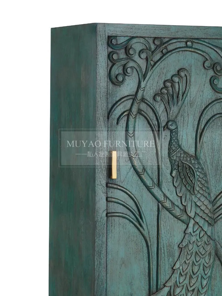 Retro small wardrobe peacock carved single-door wardrobe storage antique entrance decoration cabinet