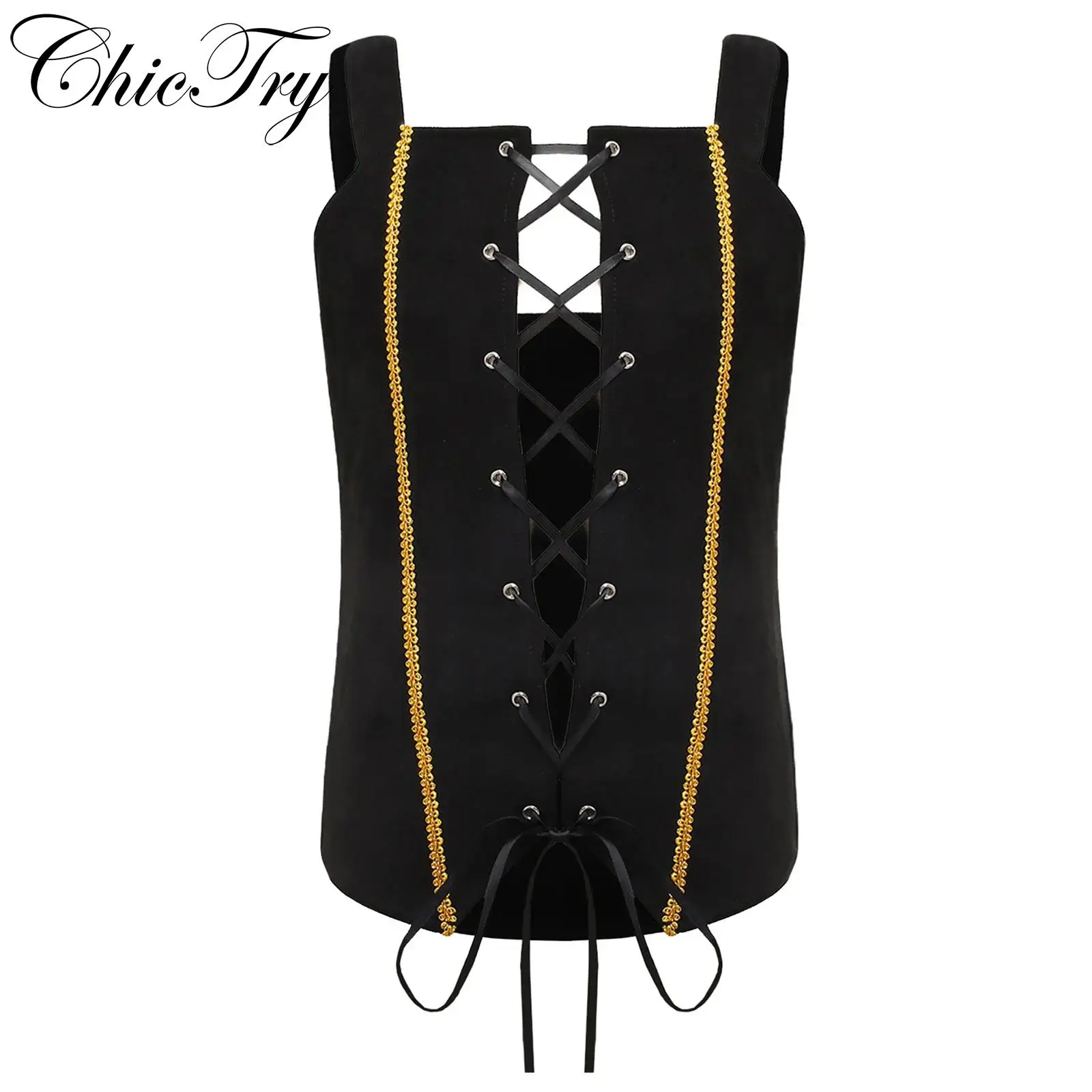 Kids Girls Pirate Costume Vest Gothic Steampunk Sleeveless Lace-up Corset Medieval Renaissance Waistcoat Carnival Party Dress Up