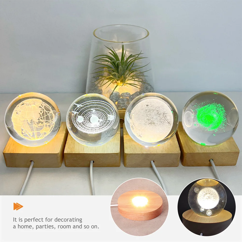 

Wooded LED Display Base Crystal Sphere Stand USB Powered Effects for Bedroom Living Room Office