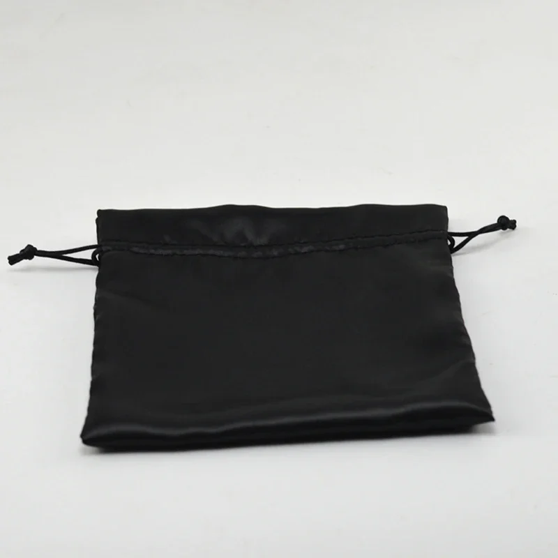 Drawstring Bag Jewelry Pouch Black Satin Gift Sachet Wood Ear Pocket Hair Extensions Packaging Bags Manufacturer Custom Logo 50P