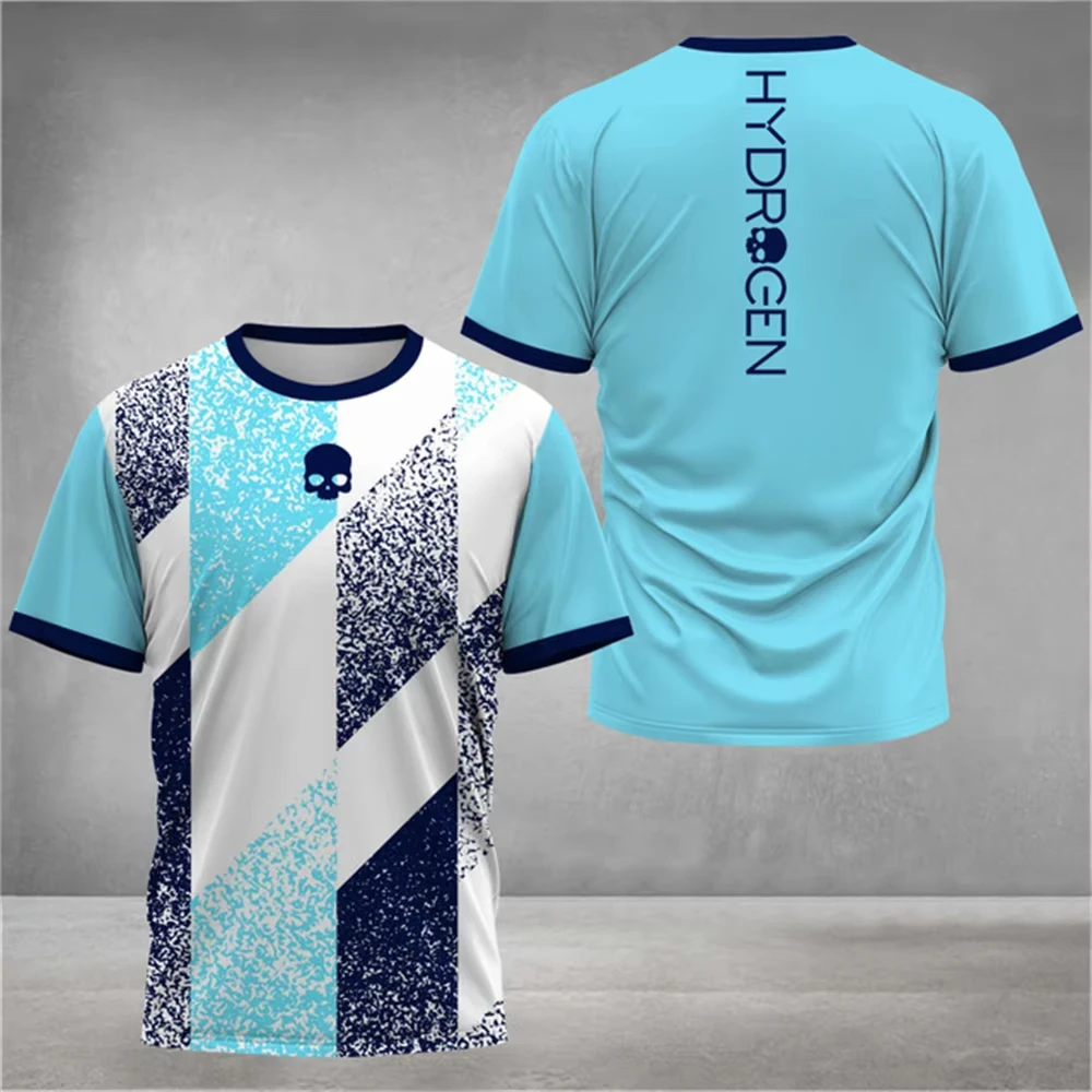 

2025 Loose Men's Tennis T-Shirt Fashion Striped Printed O-Neck Short Sleeve T-Shirts Breathable Quick-Drying Sport Tops Clothing
