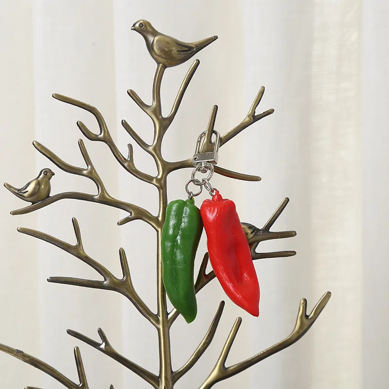 Llavero Decorativo de Chile Rojo y Verde Simulado, Colgante Creativo de Comida y Vegetales para Bolsos, Pimiento Dulce Simulado de PVC
