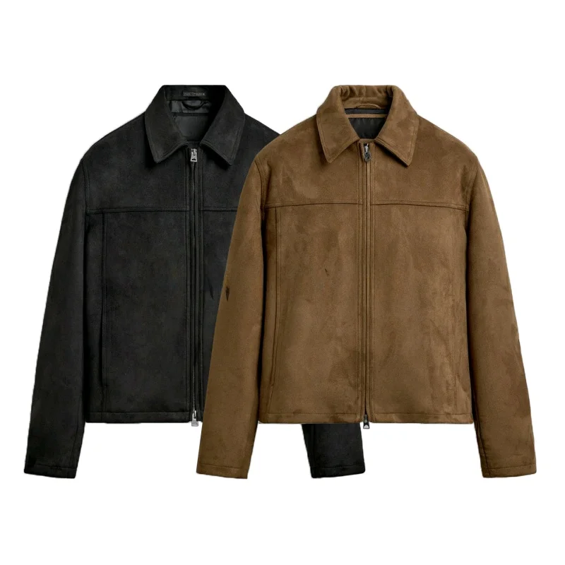 

Новая мужская куртка Spring New в американском стиле, с длинными рукавами, эффектом велюровой текстуры, на молнии, 100% полиэстер