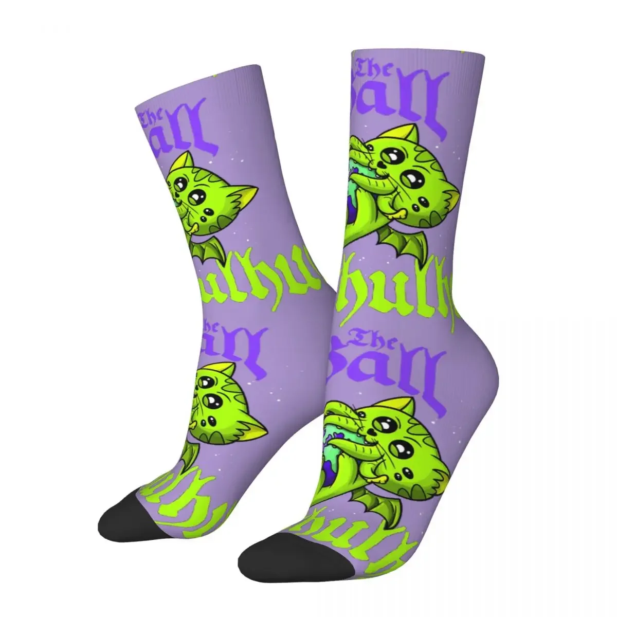 Funny Compression Sock for Men Cute Kawaii Eating The Cat Necronomicon Funny Kraken Cthulhu Mythos  Boys Crew Sock