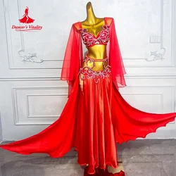 Belly Dancing Costume for Women Customized Senior AB Stones Satin Set Adult Oriental Dance Professional Performance Costumes