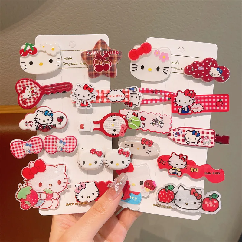 10pcs Children's Hair Clip HelloKitty Cute Headwear for Girls and Children Forehead Hair Clip