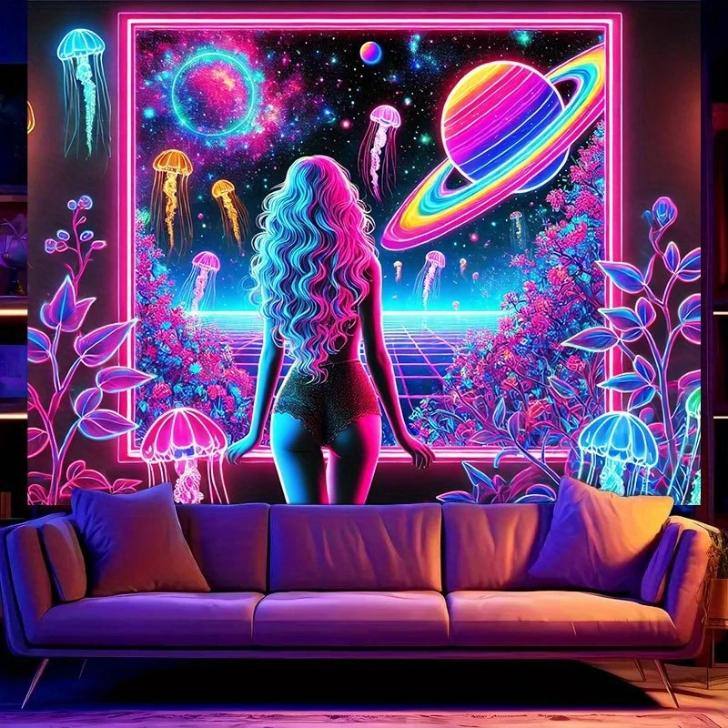 VIKAMA Neon-Style Sexy Girl Tapestry, Room Decoration Background Fabric, Wall Hanging Decoration. Interior Home Decoration