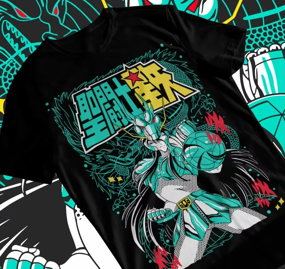 

2025 Saint Seiya Dragon Shiryu Knights of The Zodiac Anime Unisex T-Shirt Soft Tee Women Clothing Y2k Top Women Clothes