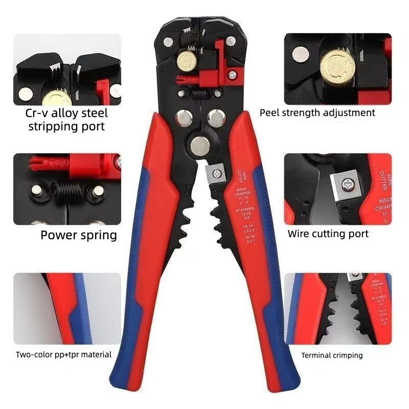 Crimping pliers quadrilateral, 10 square stripper terminals, combination set hsc8 6-40.08 -10 square electrician