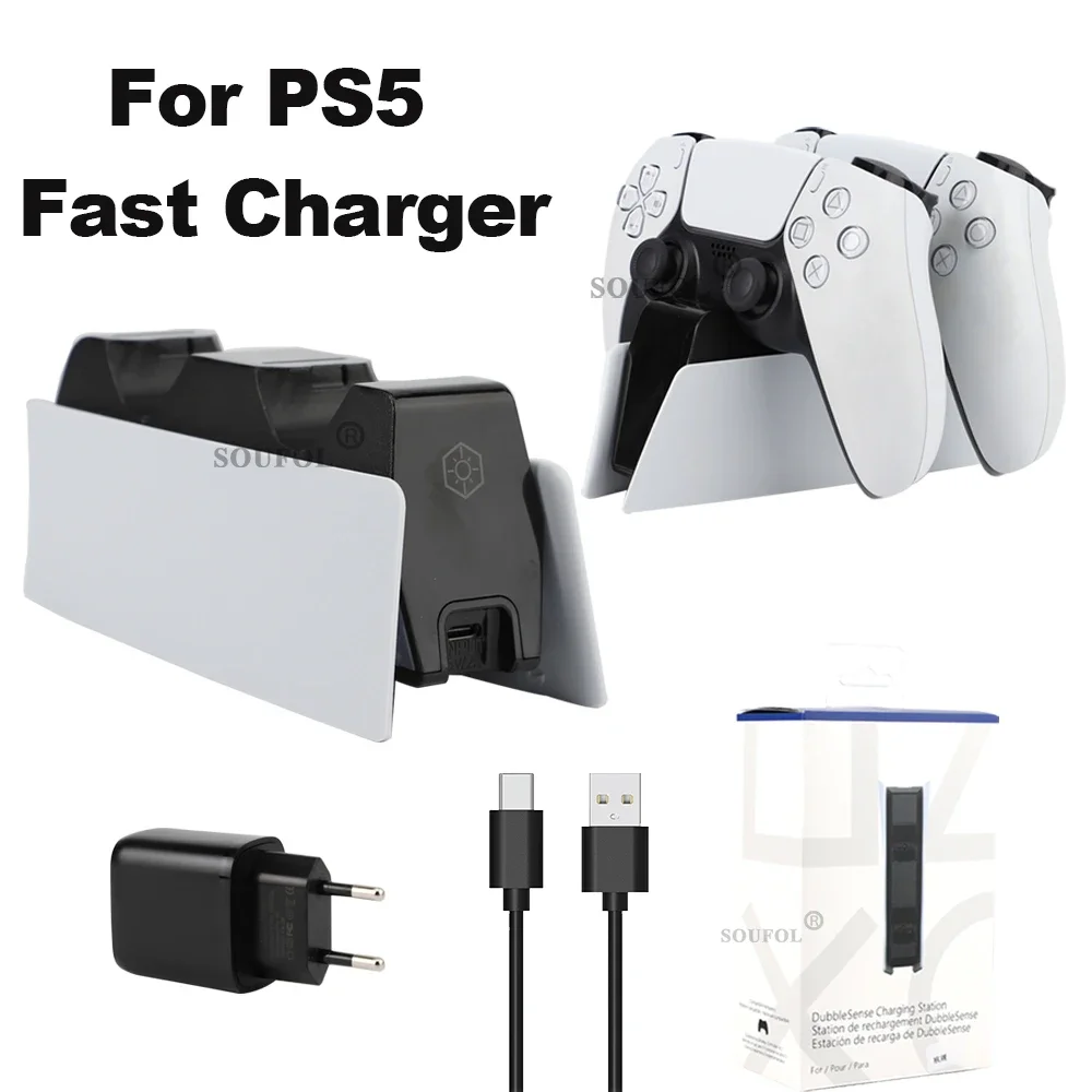 

Зарядное устройство для контроллера PS5, станция быстрой зарядки, двойная зарядная док-станция, подставка для зарядного устройства для беспроводного игрового контроллера PlayStation5