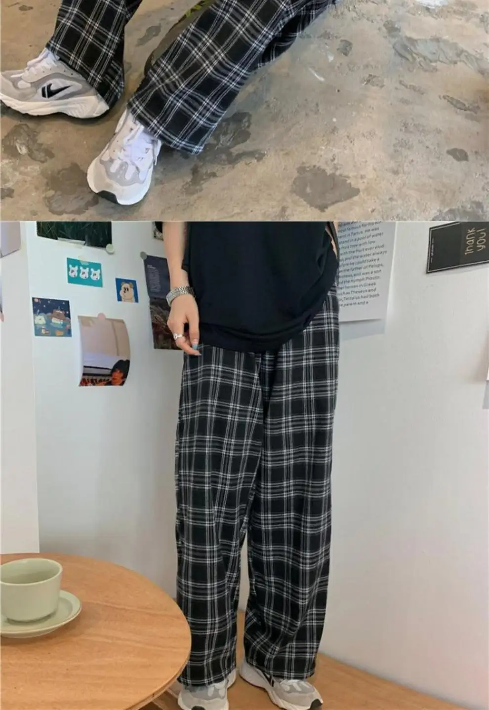 GC 2026 Women Plaid Pants Casual Loose Wide Leg Trouser Retro Teens Harajuku Hip-hop All-match Streetwear