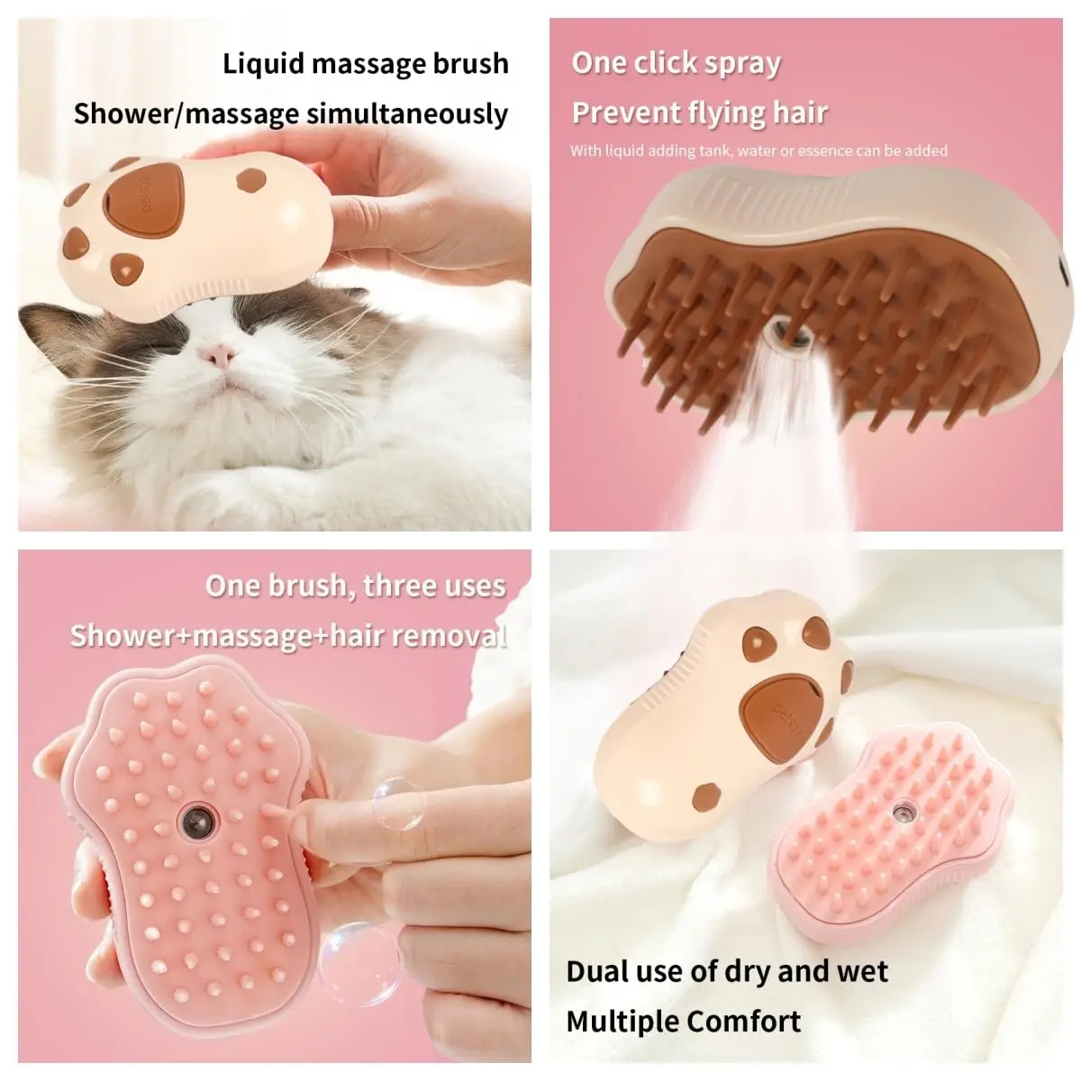 Pet Comb Cat Steam Brush New Upgrade Rechargeable Silicone Self-Cleaning Spray Pet Brush Cat and Dog Hair Care Massage Tool